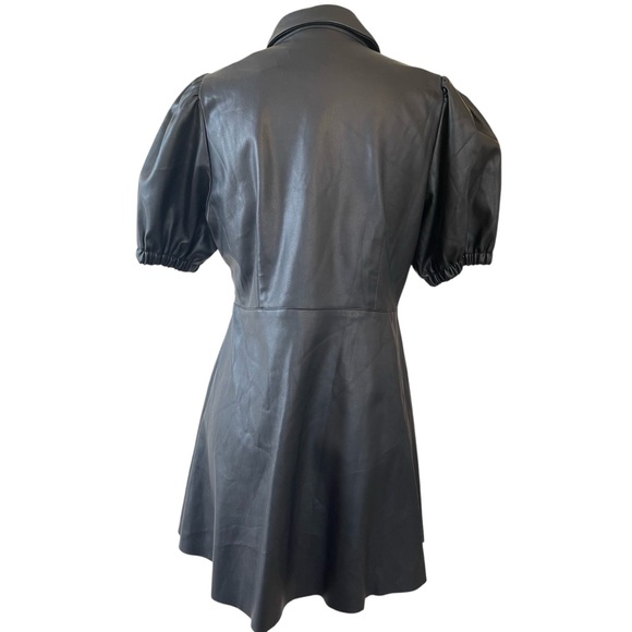❤️ NWT! Zara Black Faux Leather Mini Shirt Dress with Puff Sleeves - Picture 5 of 9